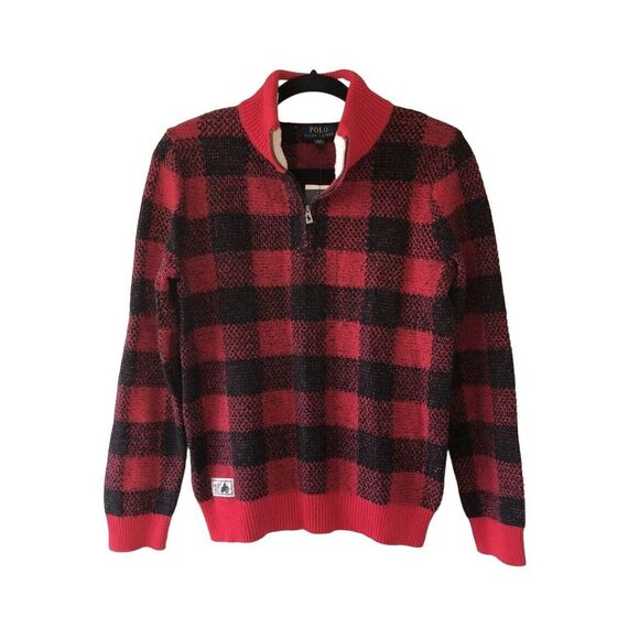 Polo Ralph Lauren Other - NWT Polo Ralph Lauren Boys med 10/12 Red Black Gingham Pullover Sweater